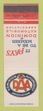 Matchbook Cover - Dominion Auto Club Canada DAA
