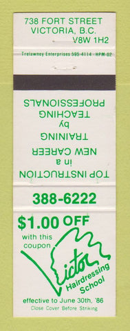 Matchbook Cover - Victor Hairdressing School Victoria BC 1986