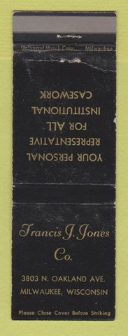 Matchbook Cover - Frances J Jones Milwaukee WI Filing Cabinets WEAR