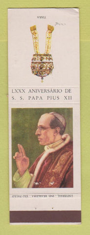 Matchbook Cover - Pope Papa Pius XII Catholic Religious