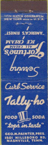 Matchbook Cover - Tally HO Nashville TN Fortune Ice Cream Midget