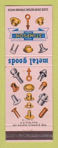 Matchbook Cover - Stimpson Metal Goods Fasteners Brooklyn NY 1952