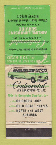 Matchbook Cover - Continental Airline Limo Bus Service Chicago IL WEAR