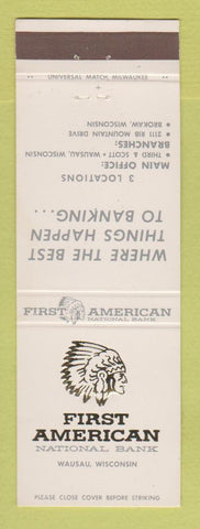 Matchbook Cover - First American National Bank Wausau WI Indian