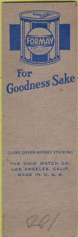 Matchbook Cover - Forman Canned Product SAMPLE Midget