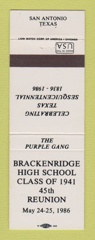 Matchbook Cover - Brackenridge High School Class of 1941 Reunion 1986