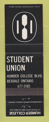 Matchbook Cover - Humber College Student Union Rexdale ON
