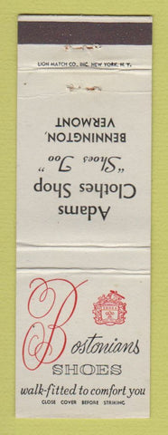 Matchbook Cover - Bostonian Men's Shoes Adams Bennington VT