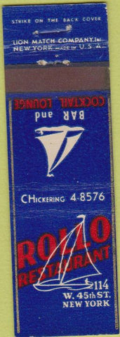 Matchbook Cover - Rollo Restaurant New York City Midget