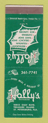 Matchbook Cover - Holly's Restaurant St Petersburg FL WORN BACK