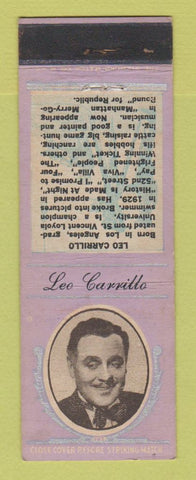Matchbook Cover - 1930's Diamond Movie Stars Leo Carrillo