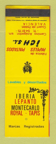 Matchbook Cover - Iberia Lepanto Montecarlo Royal Tapis Spain sAMPLE WEAR