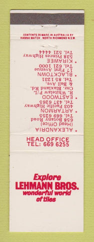 Matchbook Cover - Lehmann Bros Tiles Australia Alexandria Artarmon Kirawee WEAR