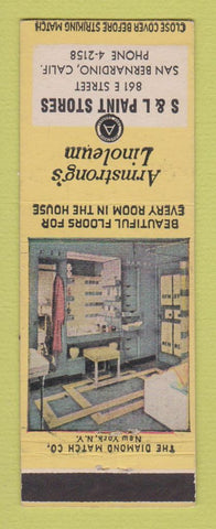 Matchbook Cover - Armstrong Linoleum S&L Paint Stores San Bernardino CA