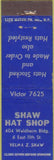 Matchbook Cover - Shaw Hat Shop Midget