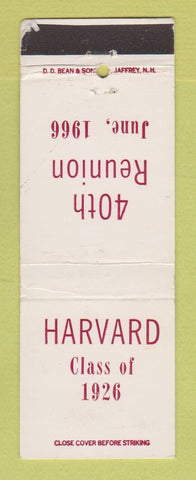 Matchbook Cover - Harvard Class of 1926 Reunion 1966 WEAR