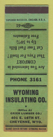 Matchbook Cover - Wyoming Insulating Cheyenne WY GREEN WEAR