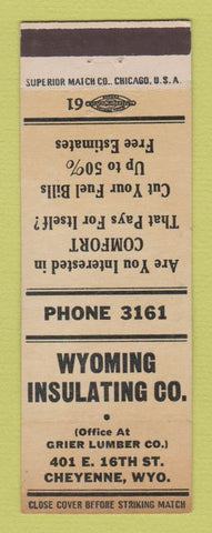 Matchbook Cover - Wyoming Insulating Cheyenne WY WHITE WEAR