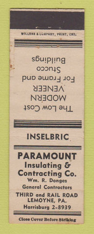 Matchbook Cover - Paramount Insulating Lemoyne PA WEAR