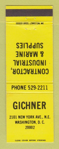 Matchbook Cover - Gichner Contractor Marine Supply Washington DC