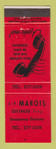 Matchbook Cover - JP Marois Eliectric QC
