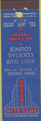 Matchbook Cover - Kasee's Nite Club Toledo OH Midget