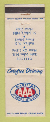 Matchbook Cover - Maritime Auto Association AAA St John NB St John's NF WEAR
