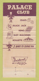 Matchbook Cover - Palace Club Reno NV 30 Strike