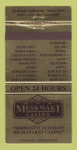 Matchbook Cover - Meskwaki Casino Hotel Tama IA 30 Strike