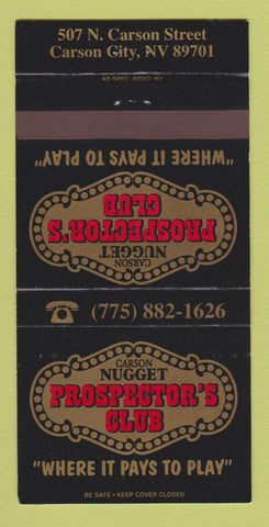 Matchbook Cover Carson Nugget Prospector's Club Casino Carson City NV 30 Strike