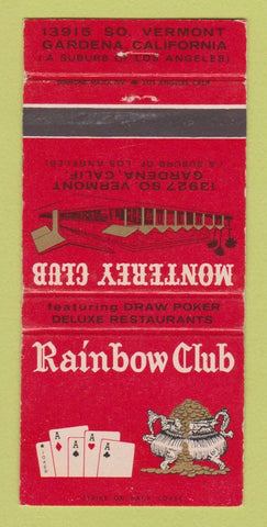 Matchbook Cover - Rainbow Club Gardena CA Monterey Club WEAR 30 Strike