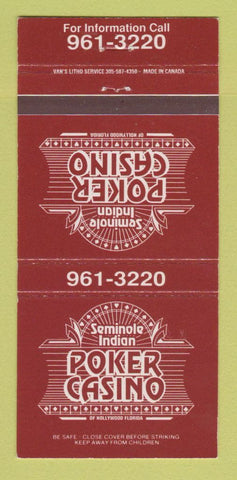 Matchbook Cover - Seminole Indian Poker Casino Hollywood FL 30 Strike