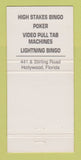 Matchbook Cover - Seminole Indian Poker Casino Hollywood FL 30 Strike