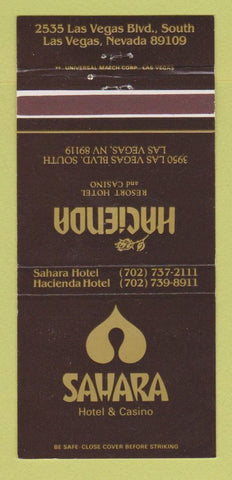 Matchbook Cover - Sahara Hotel Casino Hacienda Las Vegas NV 30 Strike