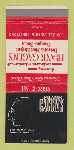 Matchbook Cover - Frank Gagen's Restaurant Detroit MI 30 Strike