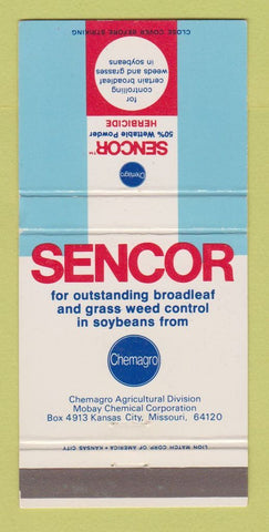 Matchbook Cover - Sencor Herbicide Chemagro Agriculture Kansas City MO 30 Strike