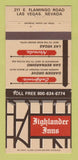 Matchbook Cover - Highlander Inns San Bernardino Garden Grove CA 30 Strike