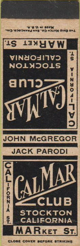 Matchbook Cover - Cal Mar Club Stockton CA SAMPLE Midget