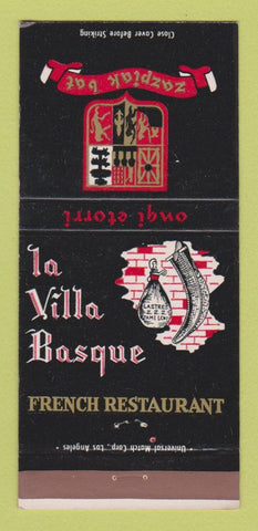 Matchbook Cover - La Villa Basque French Restaurant Vernon CA 30 Strike