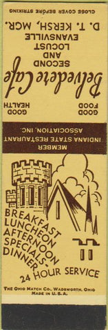 Matchbook Cover - Belvedere Cafe Evansville IN SAMPLE Midget