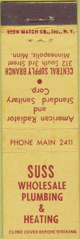 Matchbook Cover - Suss Plumbing Heating Minneapolis MN Midget