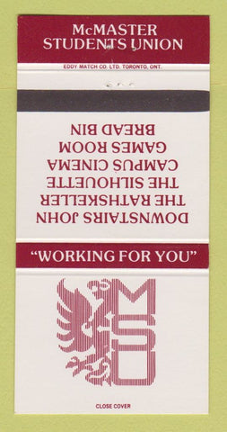 Matchbook Cover - McMaster Student Union College Hamilton ON 30 Strike