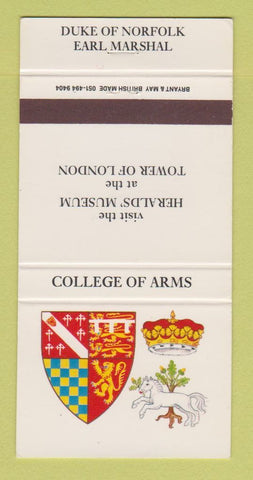Matchbook Cover - Duke of Norfolk College of Arms London UK  30 Strike
