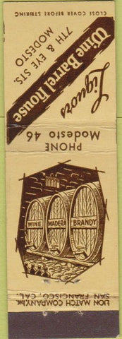 Matchbook Cover - Wine Barrel House Modesto CA Midget