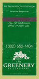 Matchbook Cover - Greenery Restaurant Wilmington DE WEAR 30 Strike