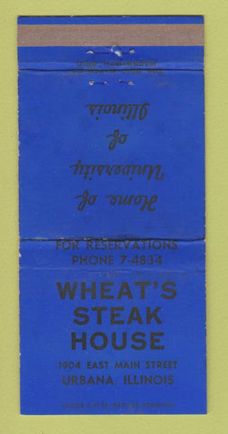 Matchbook Cover - Wheat's Steak House Urbana IL WEAR 30 Strike