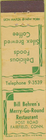 Matchbook Cover - Bill Behren's Merry Go Round Fairfield CT Midget