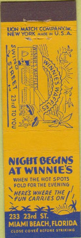 Matchbook Cover - Winnie's Waffles Miami Beach FL Midget