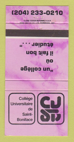 Matchbook Cover - St Boniface University College PURPLE 30 Strike