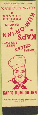 Matchbook Cover - Kap's Kum on Inn Los Angeles CA SAMPLE Midget